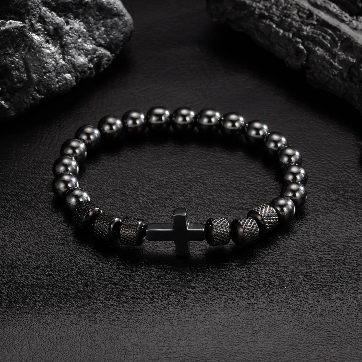 Black Cross Bracelets for Men Obsidian Beads Bracelet Birthday Catholic Christian Religious Fathers Day Jewelry Gifts Him Father Dad Grandpa Brother Husband Boyfriend Male Adults