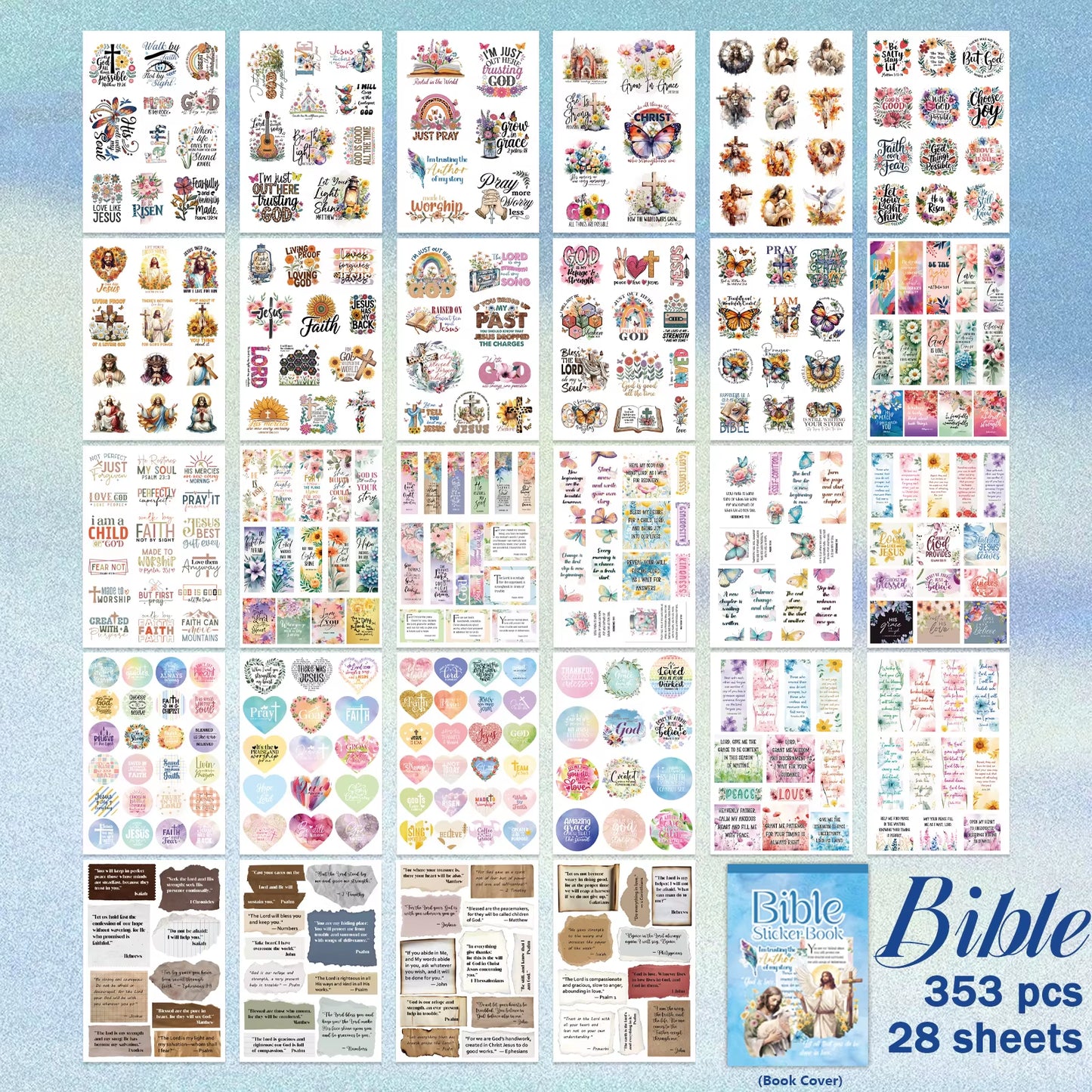 28 Sheets Bible Inspirational Sticker Book Colorful Butterfly Flowers Bible Verse Faith Stickers for Journaling Planner Laptop