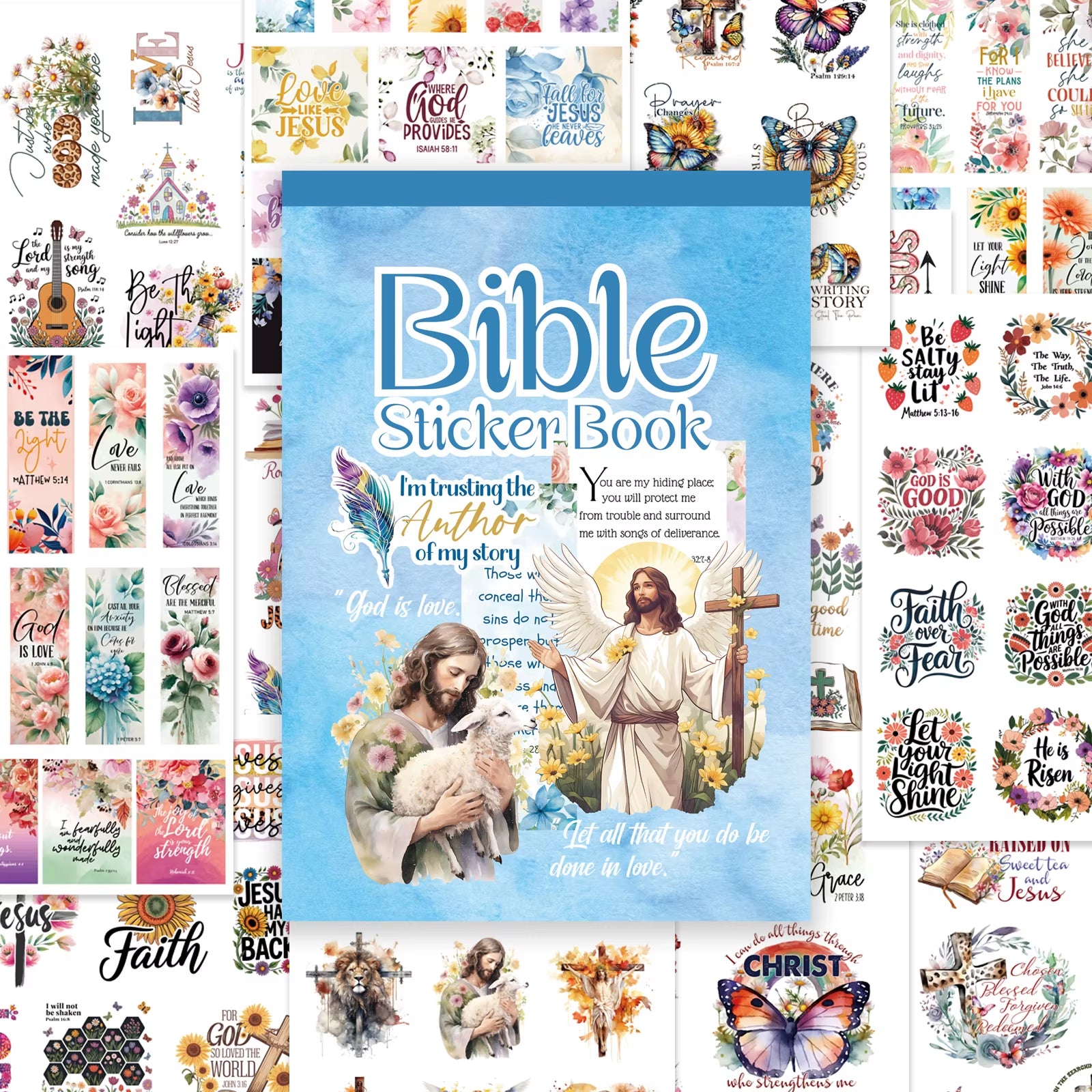 28 Sheets Bible Inspirational Sticker Book Colorful Butterfly Flowers Bible Verse Faith Stickers for Journaling Planner Laptop