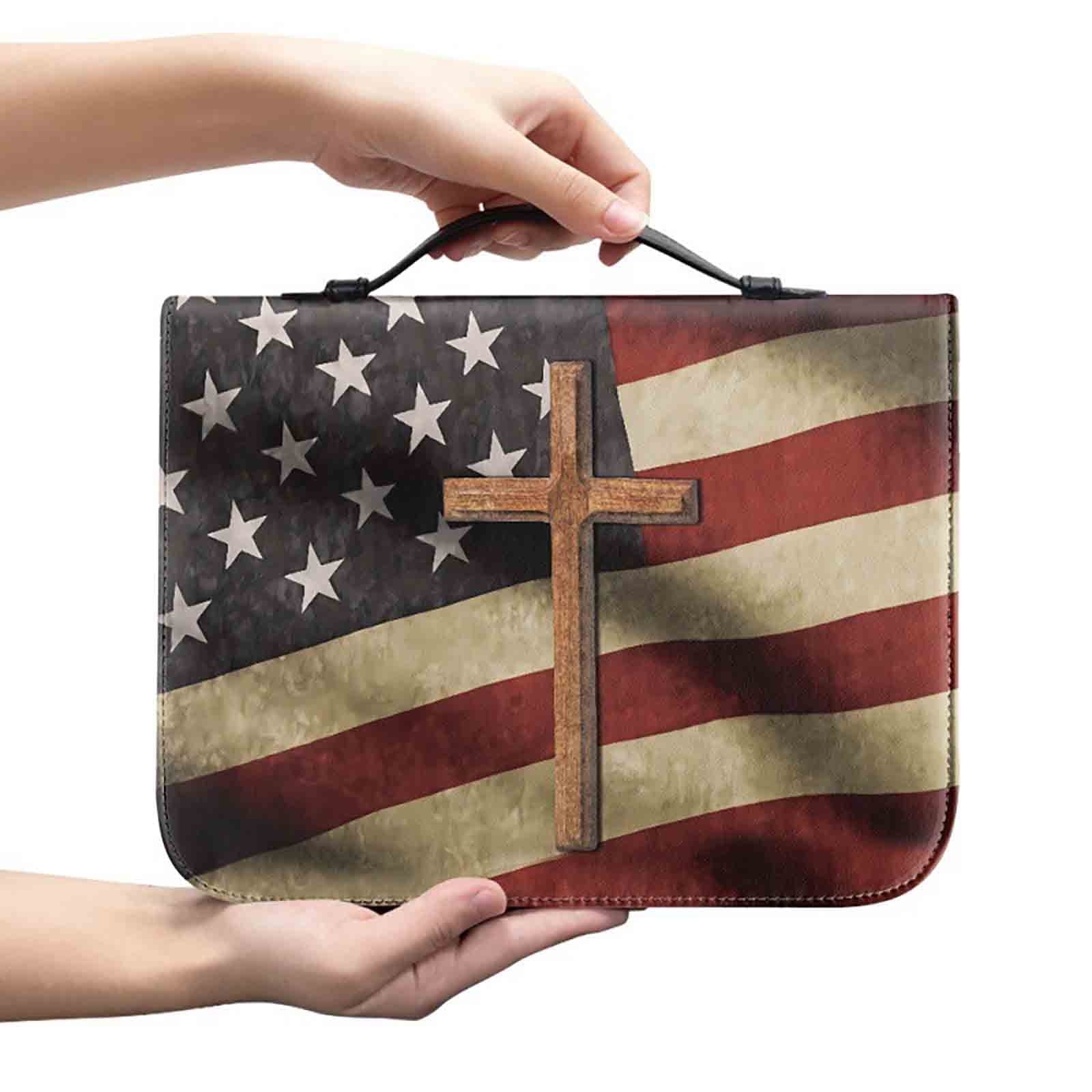 Floral Cross Bible Covers for Women, Christian Bible Book Carrying Bag Scripture Case Church Bag, Bible Protective with Handle Pockets Zippered Pocket