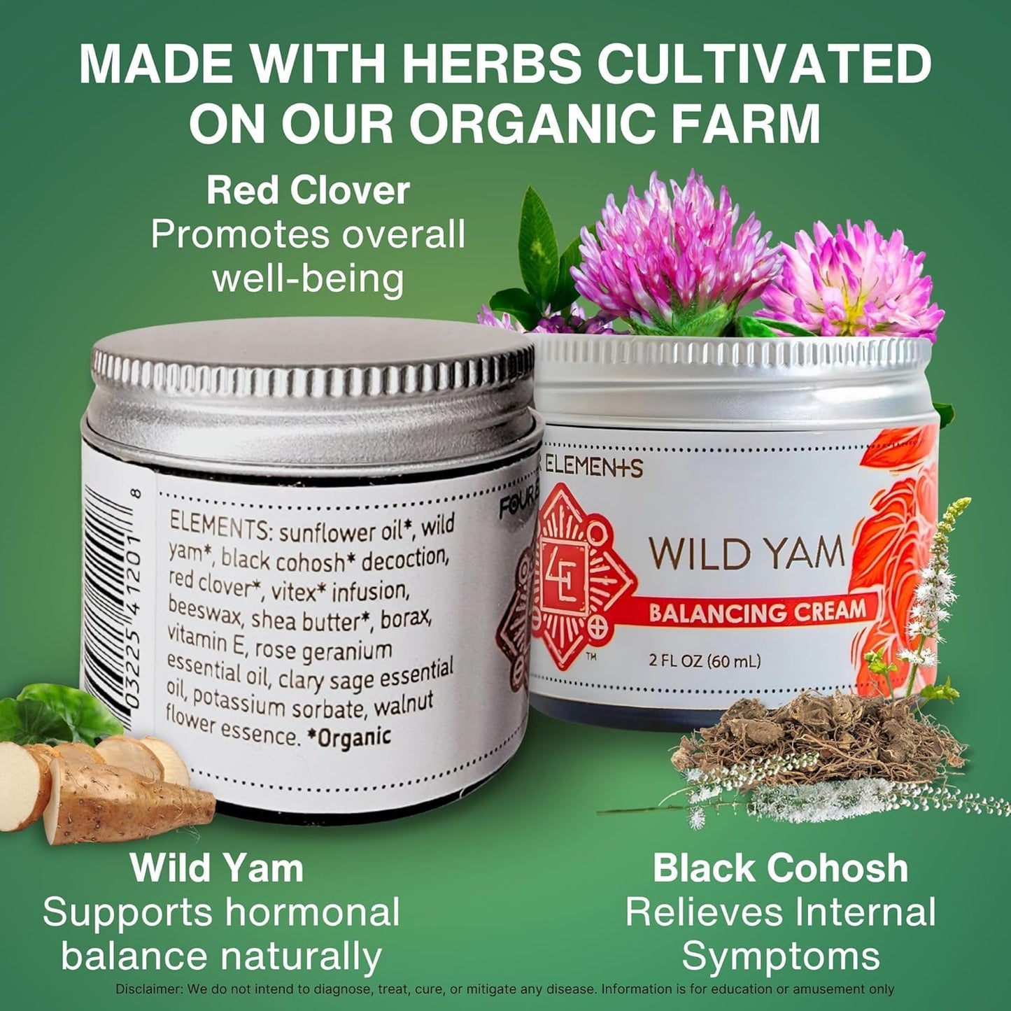 Wild Yam Balancing Cream, 2 OZ - 1St Place Winner at the 2023 International Herb Symposium for Creams and Salves! Proudly Farmed, Crafted and Packaged in WI, USA.