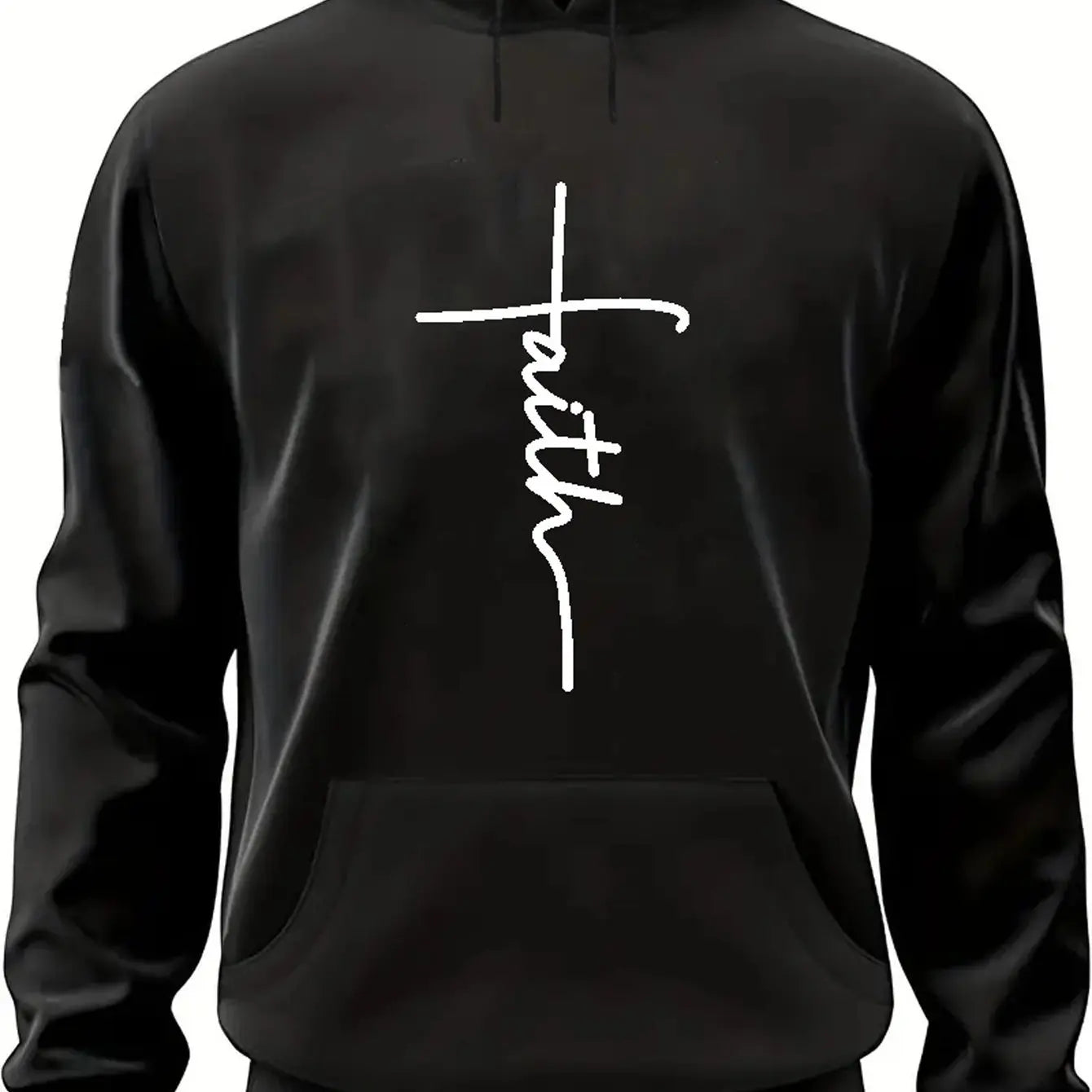 Men'S Autumn and Winter Casual Fashion Loose Faith Print Long Sleeved Hooded Sweatshirt Warm Sports Pullover
