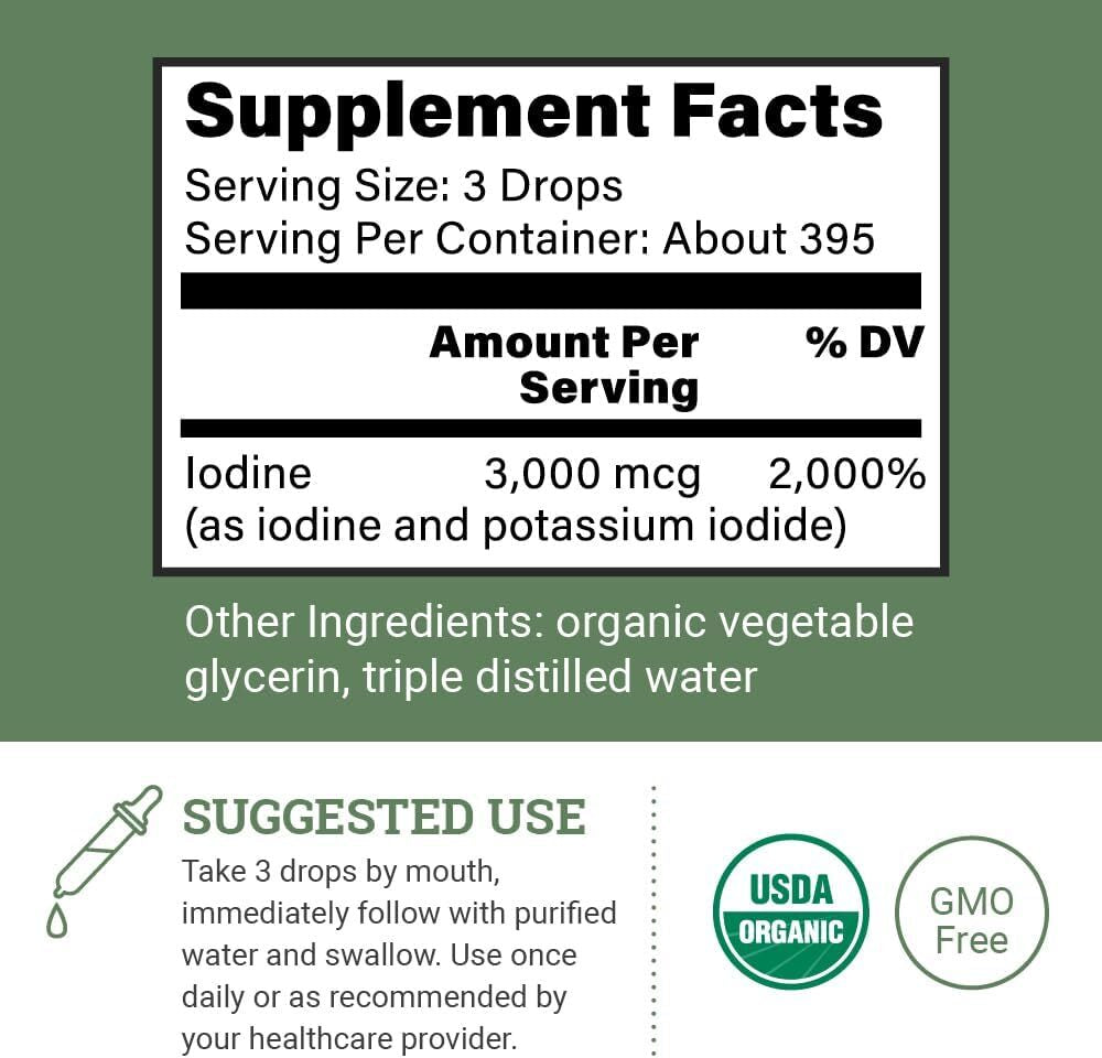 Organic Lugol'S Iodine, Iodine and Potassium Iodide 2% Solution 3000 Mcg - Liqui