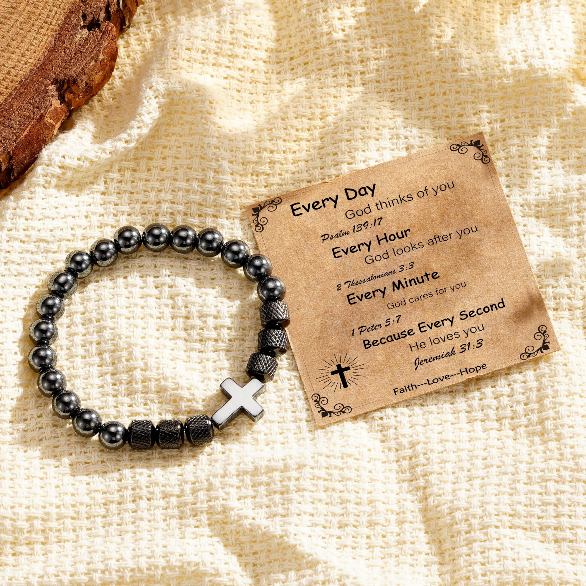 Black Cross Bracelets for Men Obsidian Beads Bracelet Birthday Catholic Christian Religious Fathers Day Jewelry Gifts Him Father Dad Grandpa Brother Husband Boyfriend Male Adults