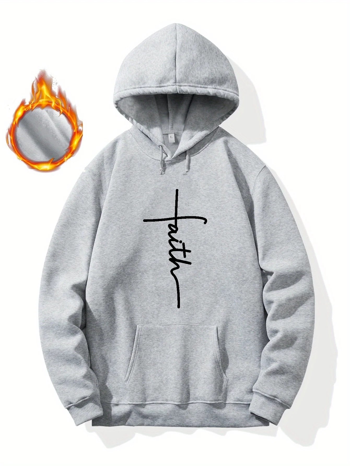 Men'S Autumn and Winter Casual Fashion Loose Faith Print Long Sleeved Hooded Sweatshirt Warm Sports Pullover