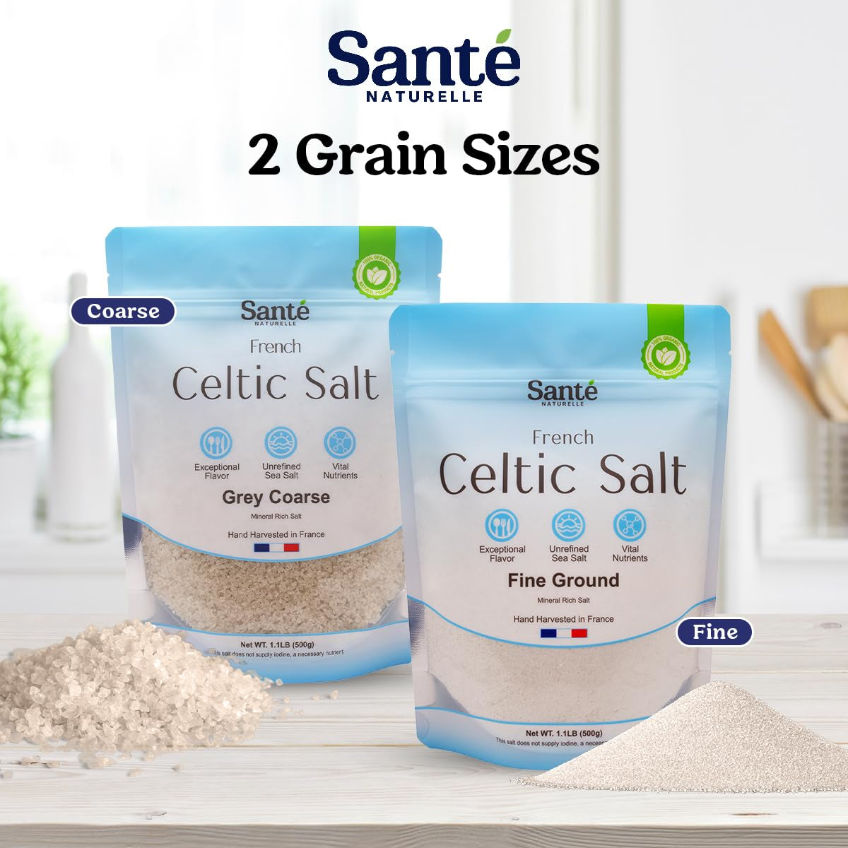 Celtic Salt Organic Fine Ground - 1.1Lb (18Oz) Unrefined French Mineral Sea Salt Organic, Rich in 82+ Minerals, 100% Natural & Hand Harvested Sal Celtica