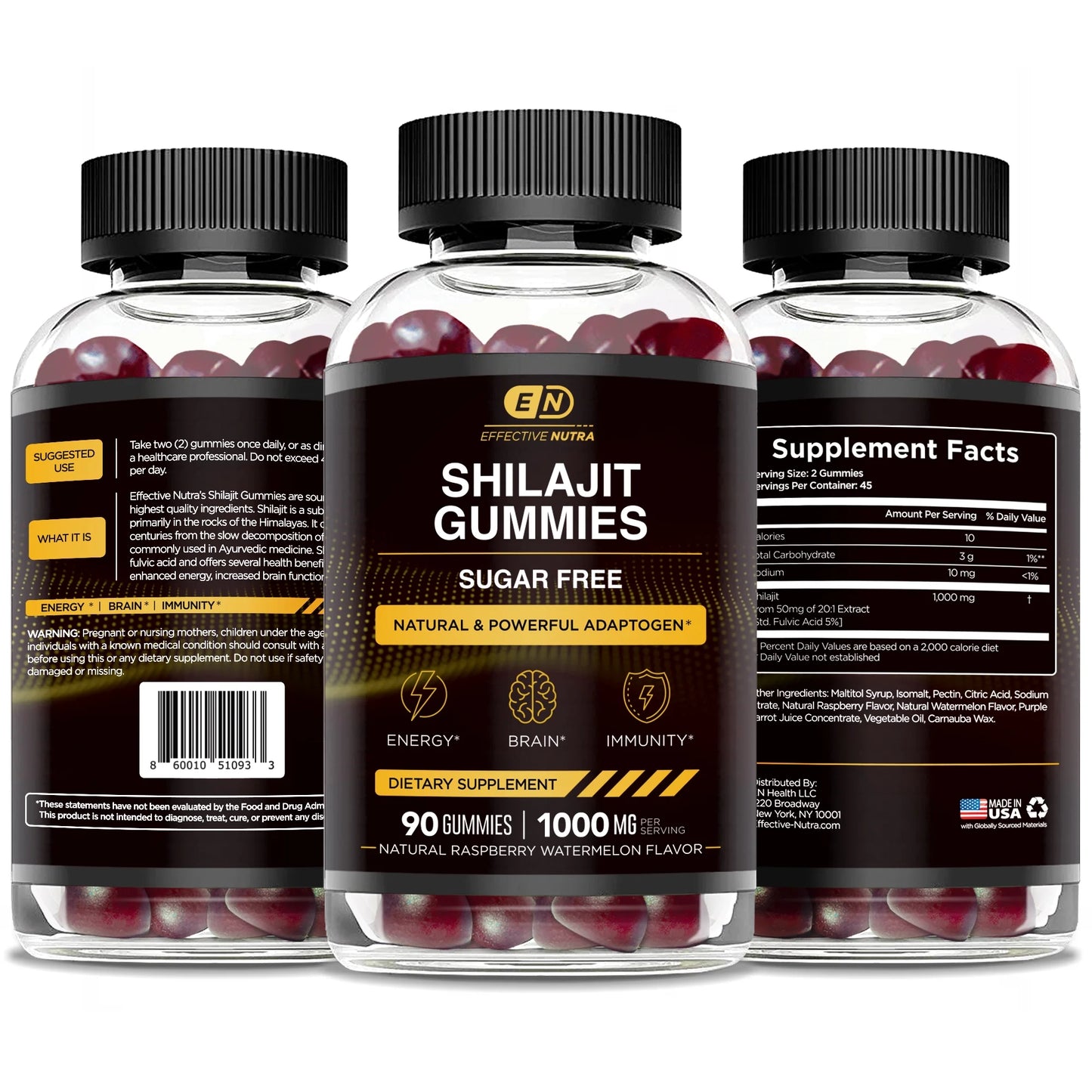 Shilajit Gummies 1000Mg Sugar Free - Shilajit Supplement for Energy, Brain, Immunity - Shilajit for Men & Women - Natural Berry Flavor (90Ct)