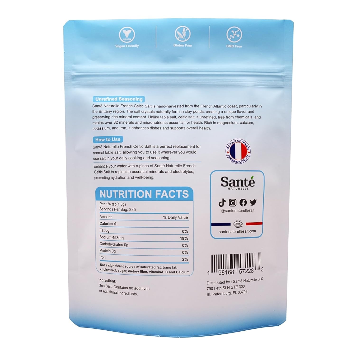 Celtic Salt Organic Fine Ground - 1.1Lb (18Oz) Unrefined French Mineral Sea Salt Organic, Rich in 82+ Minerals, 100% Natural & Hand Harvested Sal Celtica