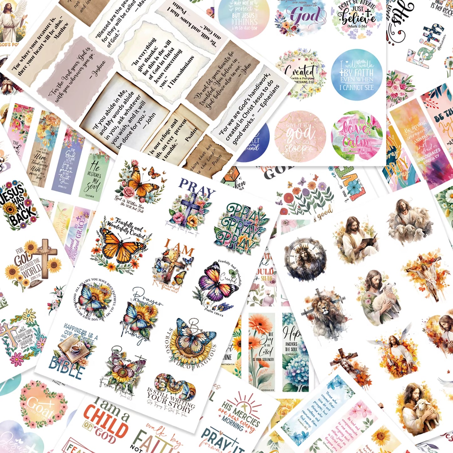 28 Sheets Bible Inspirational Sticker Book Colorful Butterfly Flowers Bible Verse Faith Stickers for Journaling Planner Laptop