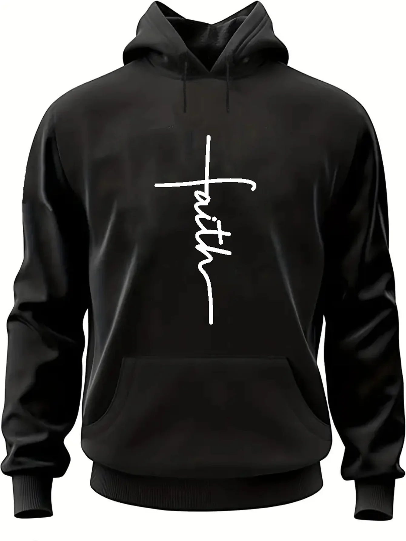 Men'S Autumn and Winter Casual Fashion Loose Faith Print Long Sleeved Hooded Sweatshirt Warm Sports Pullover