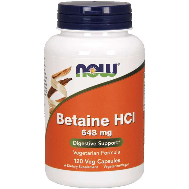 NOW Foods BETAINE HCL 648Mg Pepsin 120 Cap Hydrochloride HCI Digestive Enzyme