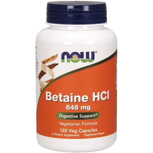 NOW Foods BETAINE HCL 648Mg Pepsin 120 Cap Hydrochloride HCI Digestive Enzyme