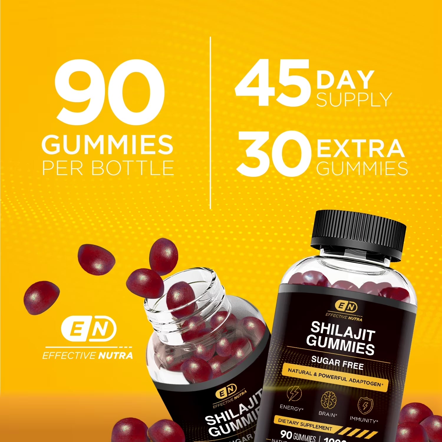 Shilajit Gummies 1000Mg Sugar Free - Shilajit Supplement for Energy, Brain, Immunity - Shilajit for Men & Women - Natural Berry Flavor (90Ct)