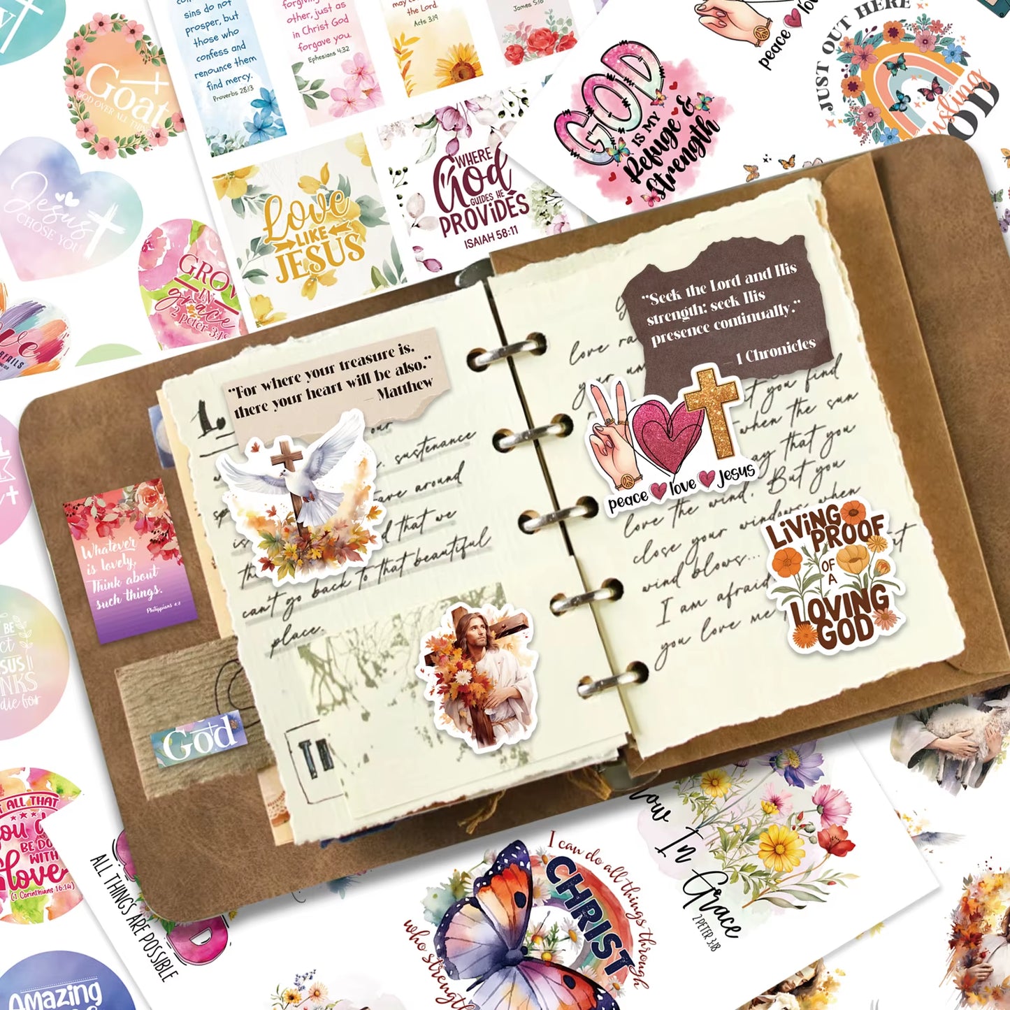 28 Sheets Bible Inspirational Sticker Book Colorful Butterfly Flowers Bible Verse Faith Stickers for Journaling Planner Laptop